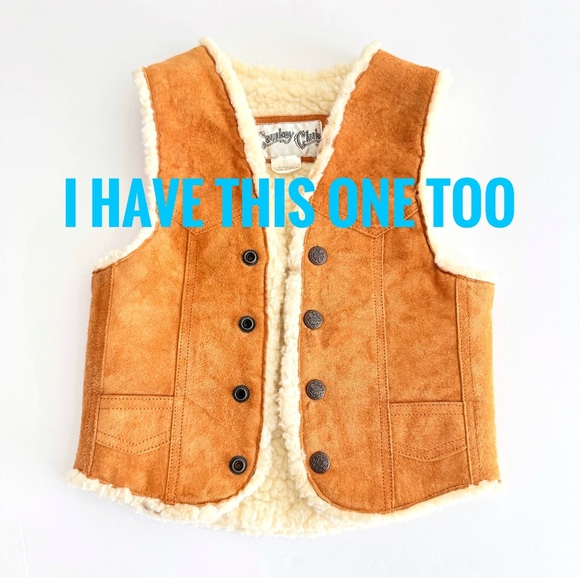 Kids real leather gray blue tan brown colorblock Sherpa lined button up vest - Picture 5 of 5